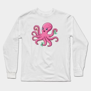 Cute Octopus Gamer With Four Video Game Controllers Long Sleeve T-Shirt